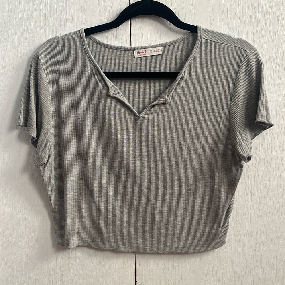 Grey Ribbed Cropped Top